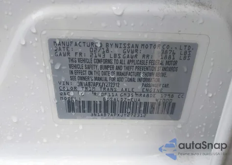 2018 Nissan Sentra Sv from USA, damaged, VIN 3N1AB7APXJY272312